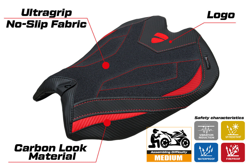 Ducati Panigale V4 2025 Seat Cover Tappezzeria Ultragrip Black Red Ducati Logo