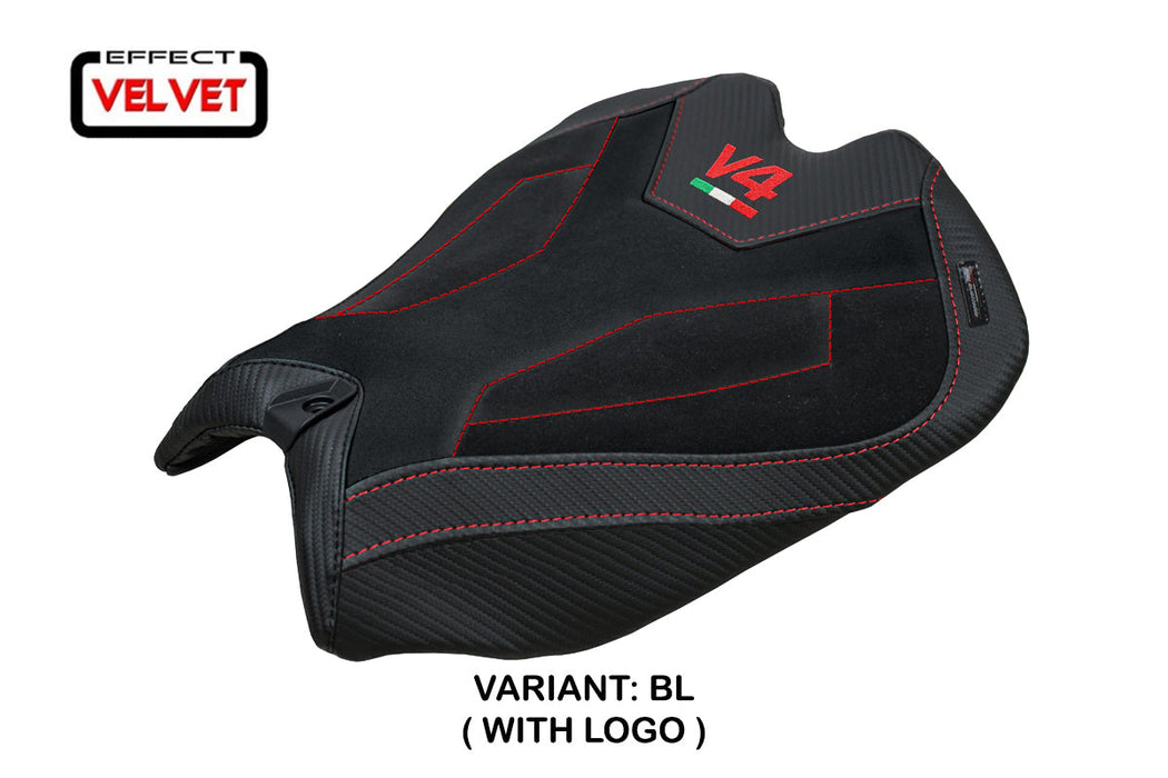 Ducati Panigale V4 2025 Seat Cover Tappezzeria Suede Black V4 Logo