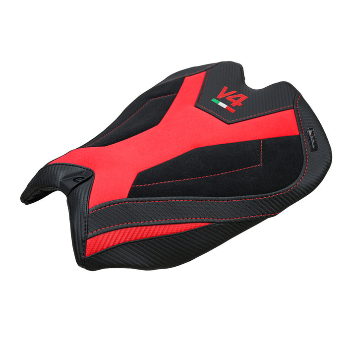 Ducati Panigale V4 2025 Seat Cover Tappezzeria Suede Black Red V4 Logo