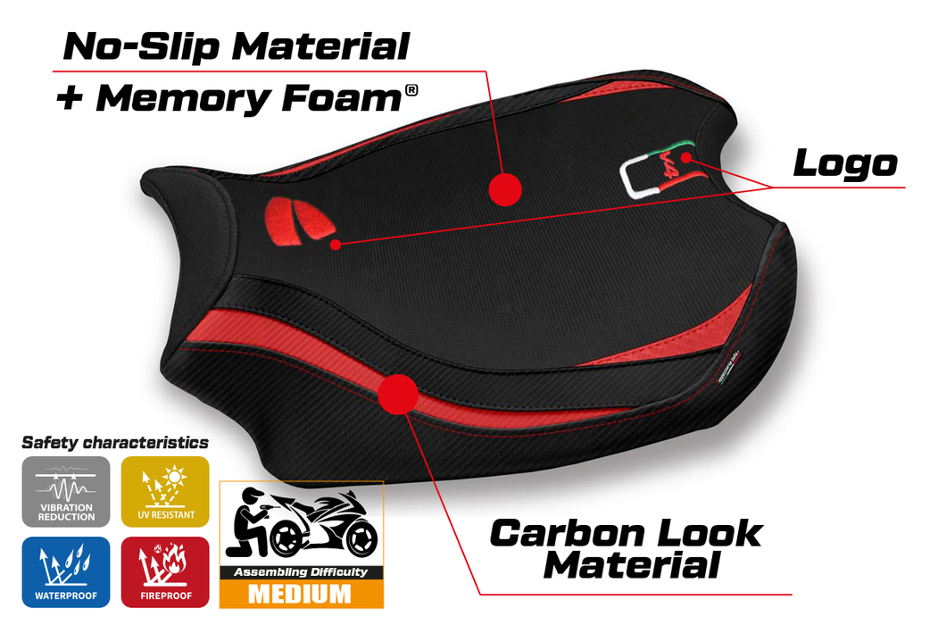 Ducati Panigale V4 2018-2024 Seat Cover Tappezzeria Italia Comfort in Red and Black