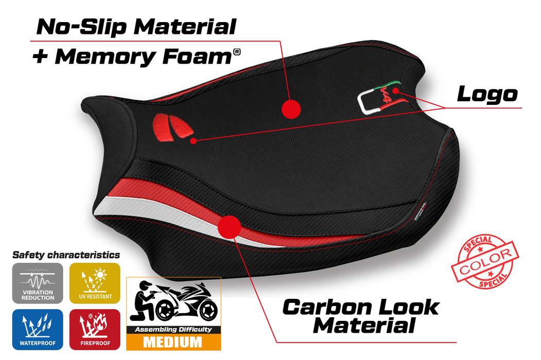 Ducati Panigale V4 2018-2024 Seat Cover Tappezzeria Italia Comfort in Red and White