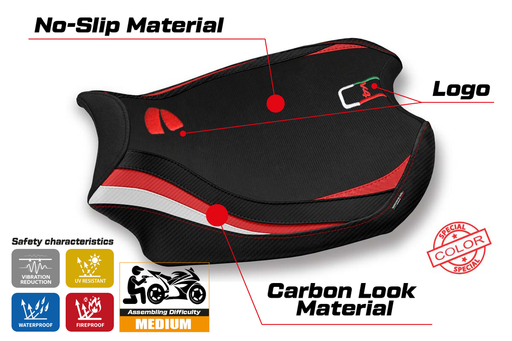 Ducati Panigale V4 2018-2024 Seat Cover Tappezzeria Italia in Red and White