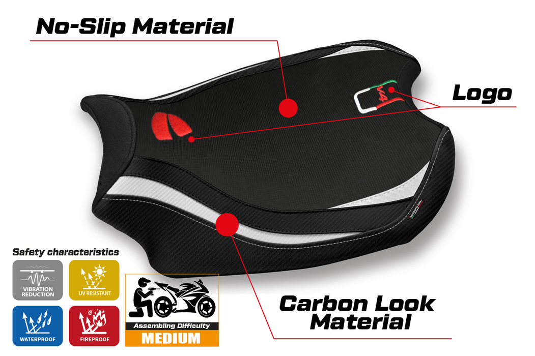 Ducati Panigale V4 2018-2024 Seat Cover Tappezzeria Italia in White and Black