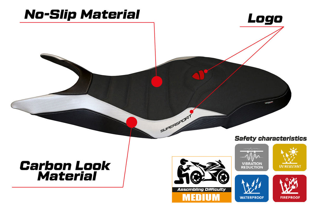 Ducati Super Sport 950S 2017-2024 Seat Cover Tappezzeria Italia Ultragrip in White and Black