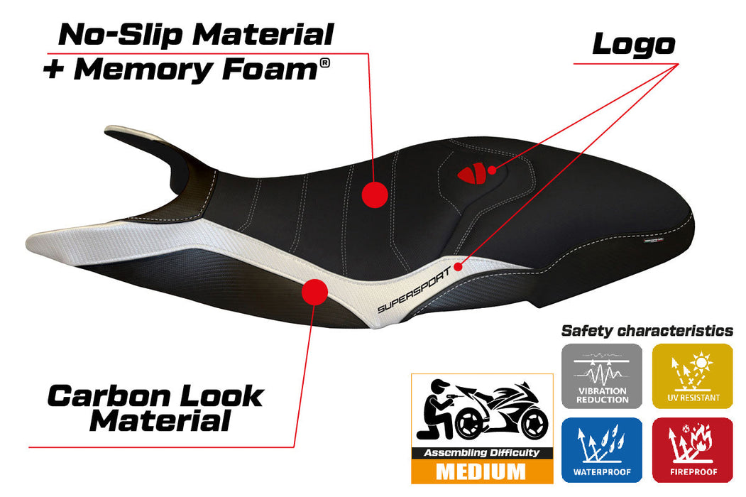 Ducati Super Sport 950S 2017-2024 Seat Cover Tappezzeria Italia Comfort in White and Black