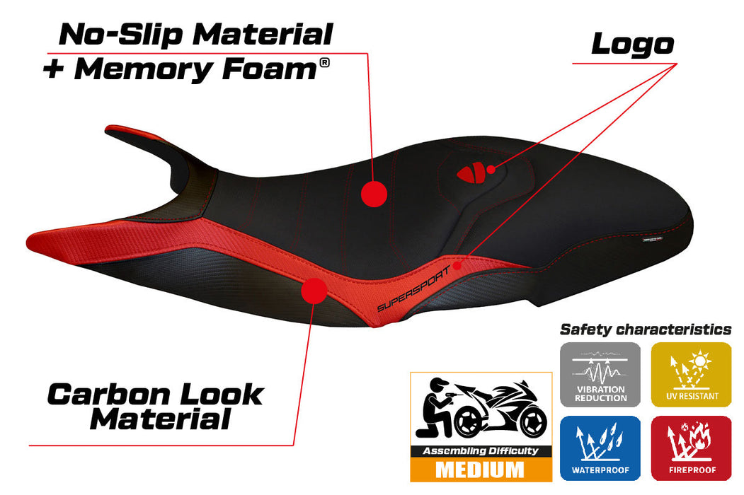 Ducati Super Sport 950S 2017-2024 Seat Cover Tappezzeria Italia Comfort in Red and Black
