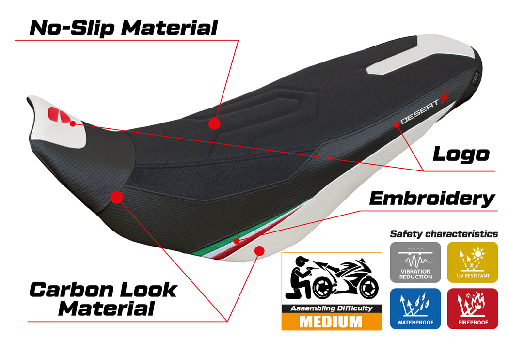 Ducati Desert X Rally 2022-2024 Seat Cover Tappezzeria Italia Ultragrip in White and Black