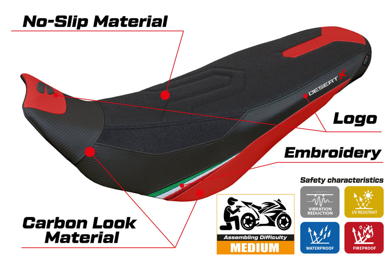 Ducati Desert X Rally 2022-2024 Seat Cover Tappezzeria Italia Ultragrip in Red and Black