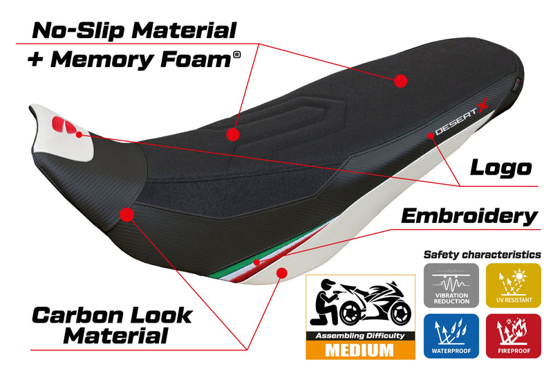 Ducati Desert X Rally 2022-2024 Seat Cover Tappezzeria Italia in Keren Comfort White and Black