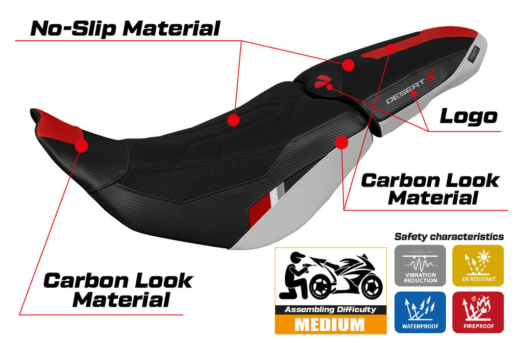 Ducati Desert X 2022-2025 Seat Cover Tappezzeria Italia Comfort Ultragrip in White and Red