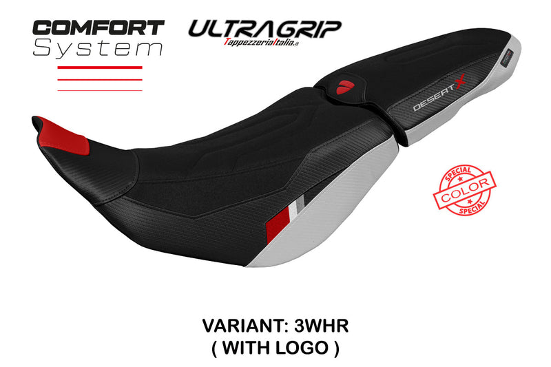 Ducati Desert X 2022-2025 Seat Cover Tappezzeria Italia Comfort Ultragrip in White and Red