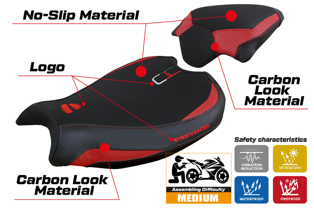 Ducati Streetfighter V2 2022-2024 Seat Cover Tappezzeria Italia in Red and Black
