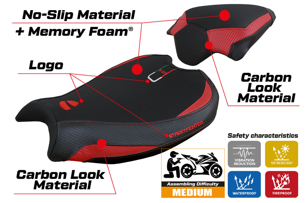 Ducati Streetfighter V2 2022-2024 Seat Cover Tappezzeria Italia Comfort in Red and Black