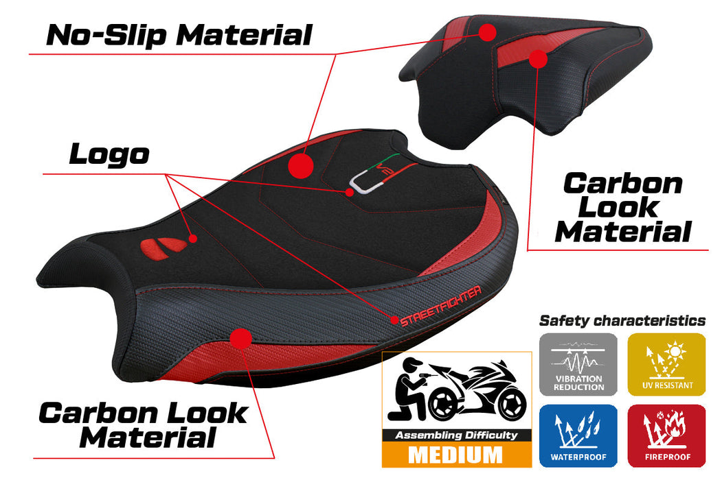 Ducati Streetfighter V2 2022-2024 Seat Cover Tappezzeria Italia Ultragrip in Red and Black