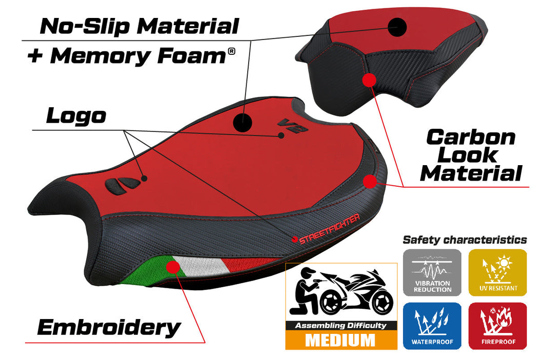 Ducati Streetfighter V2 2022-2024 Seat Cover Tappezzeria Italia in Velvet Comfort Red and Black
