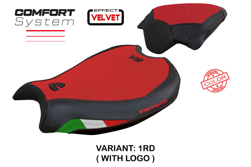 Ducati Streetfighter V2 2022-2024 Seat Cover Tappezzeria Italia in Velvet Comfort Red and Black