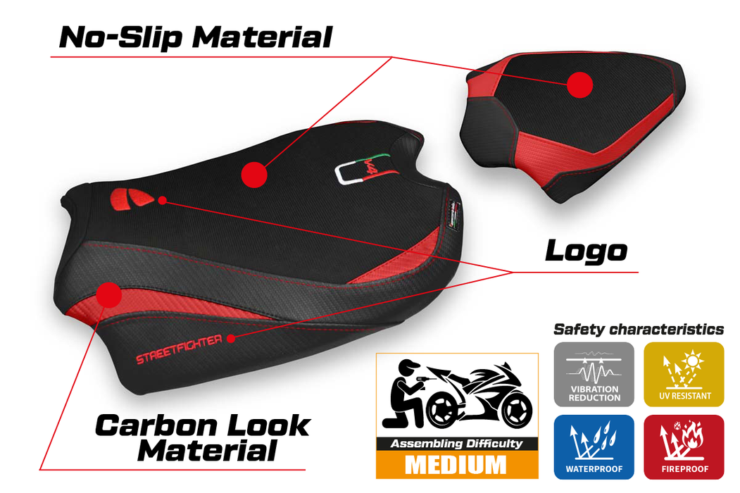 Ducati Streetfighter V4 2020-2024 Seat Cover Tappezzeria Italia in Red and Black