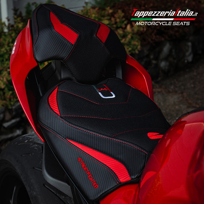 Ducati Streetfighter V4 2020-2024 Seat Cover Tappezzeria Italia Ultragrip in Red and Black