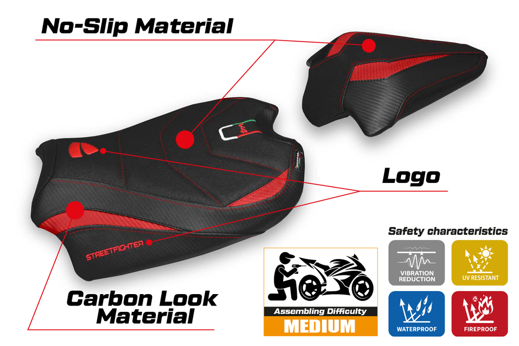 Ducati Streetfighter V4 2020-2024 Seat Cover Tappezzeria Italia Ultragrip in Red and Black