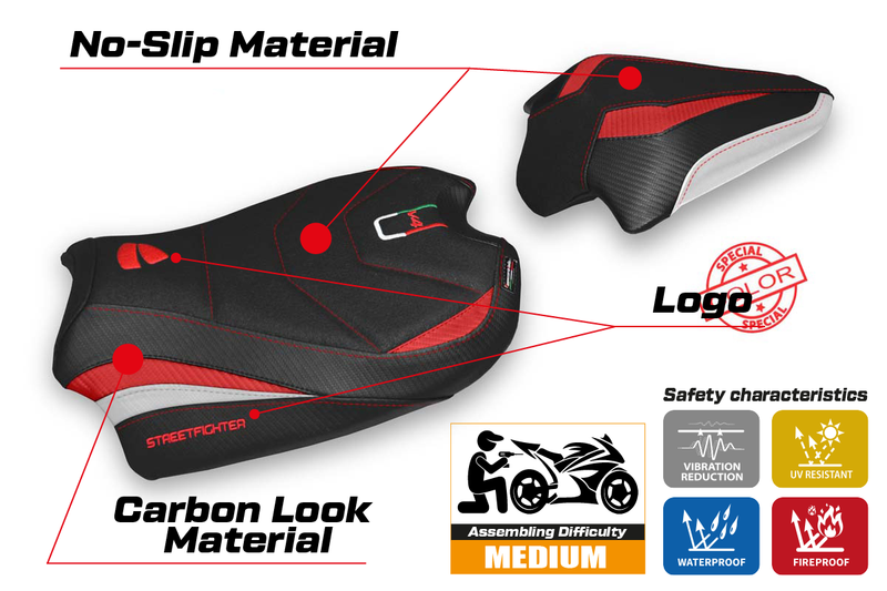 Ducati Streetfighter V4 2020-2024 Seat Cover Tappezzeria Italia Ultragrip in Red, White and Black