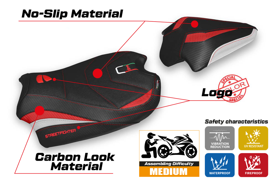 Ducati Streetfighter V4 2020-2024 Seat Cover Tappezzeria Italia Ultragrip in Red, White and Black