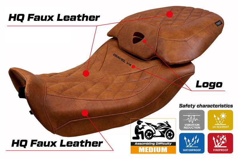 Ducati Diavel V4 2023-2025 Seat Cover Tappezzeria Italia in Diablo Classic Leather Brown