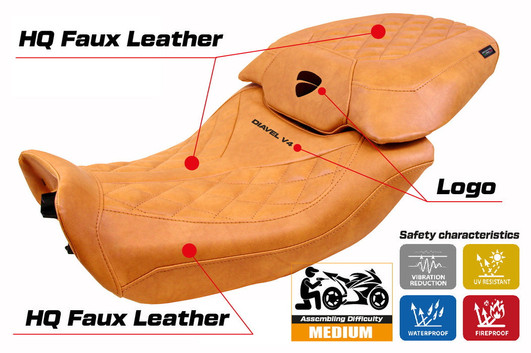 Ducati Diavel V4 2023-2025 Seat Cover Tappezzeria Italia in Diablo Classic Leather Camel