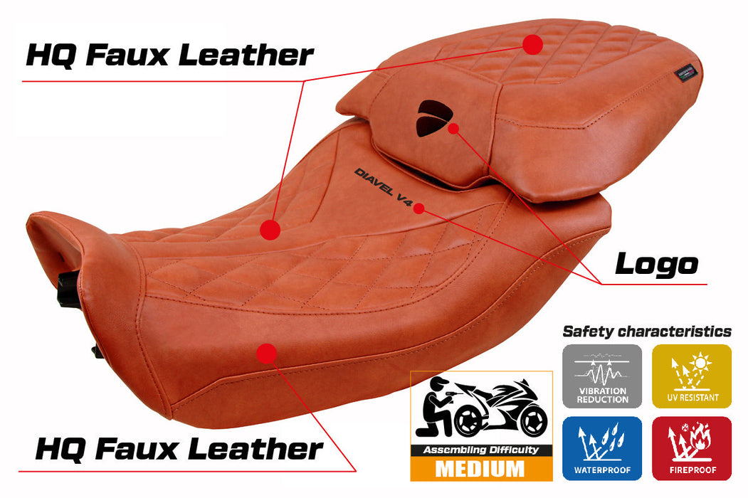 Ducati Diavel V4 2023-2025 Seat Cover Tappezzeria Italia in Diablo Classic Leather Brick