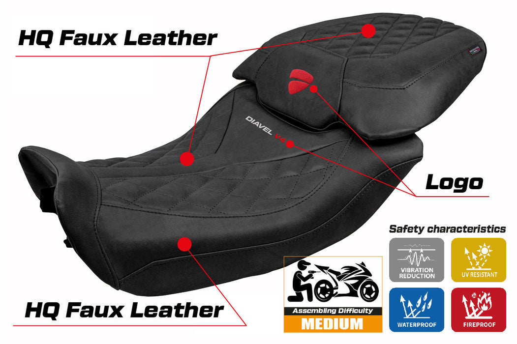 Ducati Diavel V4 2023-2025 Seat Cover Tappezzeria Italia in Diablo Classic Leather Black