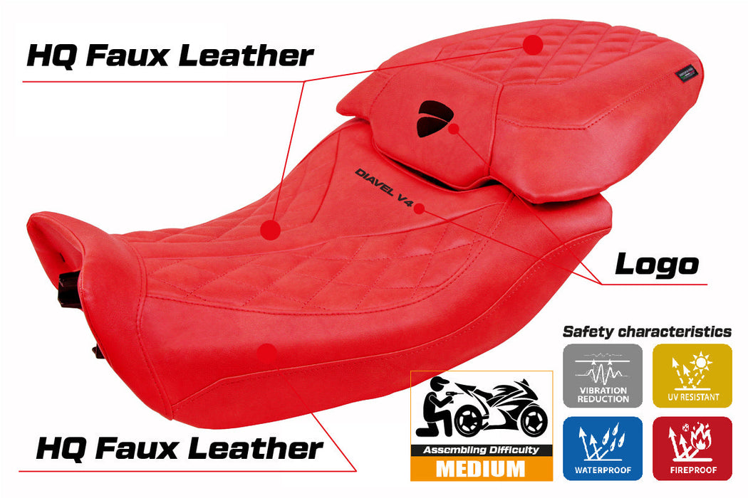 Ducati Diavel V4 2023-2025 Seat Cover Tappezzeria Italia in Diablo Classic Leather Red
