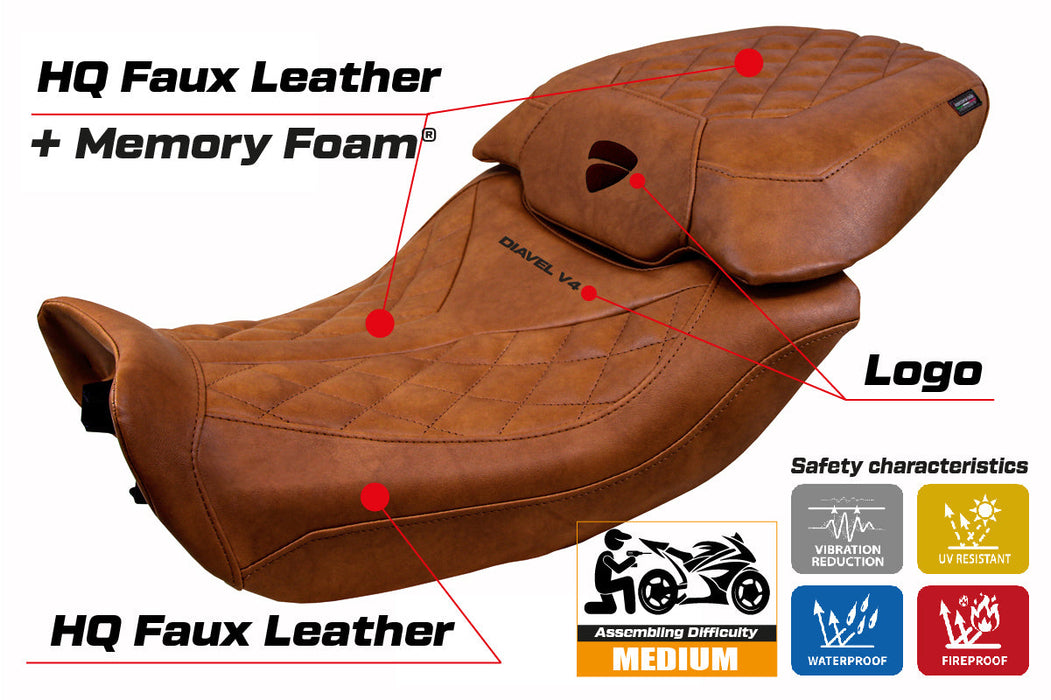 Ducati Diavel V4 2023-2025 Seat Cover Tappezzeria Italia Comfort Classic in Leather Brown