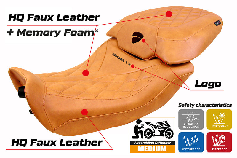 Ducati Diavel V4 2023-2025 Seat Cover Tappezzeria Italia Comfort Classic in Leather Camel