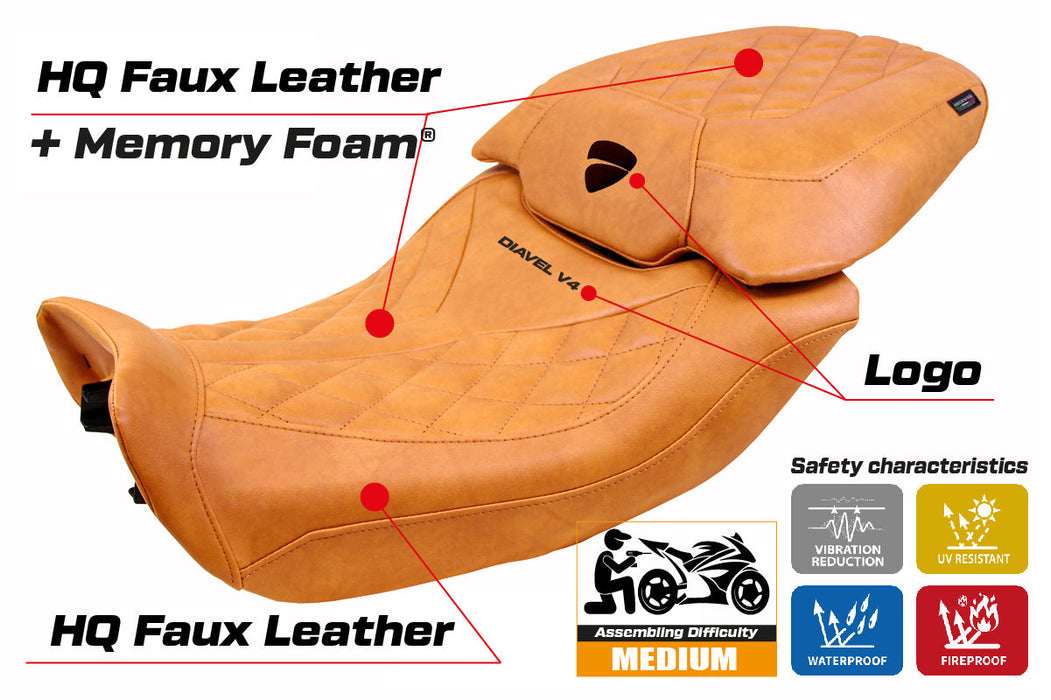 Ducati Diavel V4 2023-2025 Seat Cover Tappezzeria Italia Comfort Classic in Leather Camel