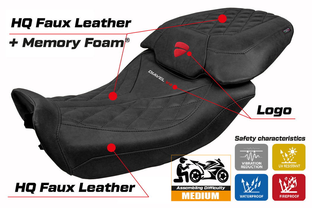 Ducati Diavel V4 2023-2025 Seat Cover Tappezzeria Italia Comfort Classic in Leather Black