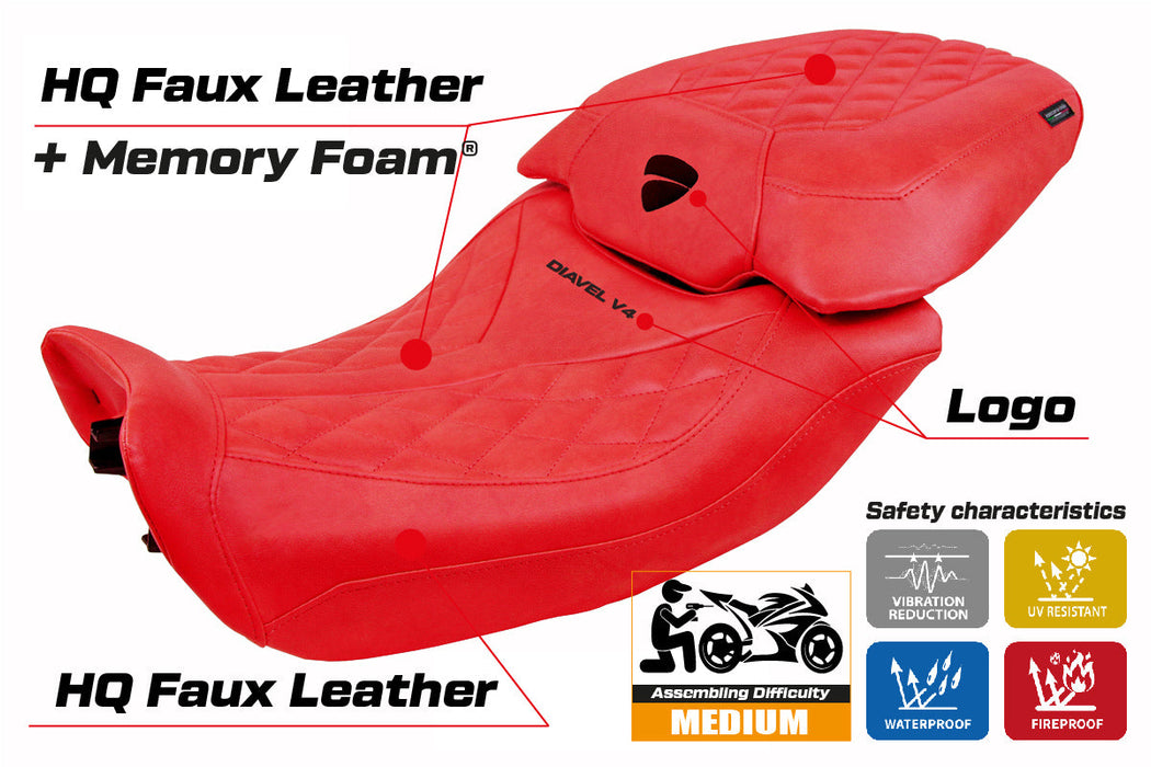 Ducati Diavel V4 2023-2025 Seat Cover Tappezzeria Italia Comfort Classic in Leather Red