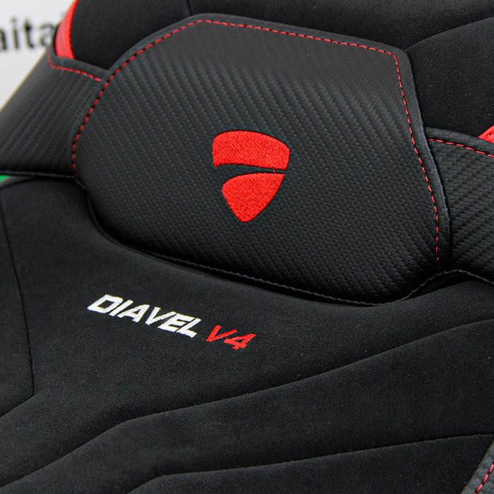 Ducati Diavel V4 2023-2025 Seat Cover Tappezzeria Italia Velvet in Diablo Red and Black