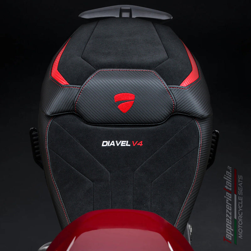 Ducati Diavel V4 2023-2025 Seat Cover Tappezzeria Italia Velvet in Diablo Red and Black