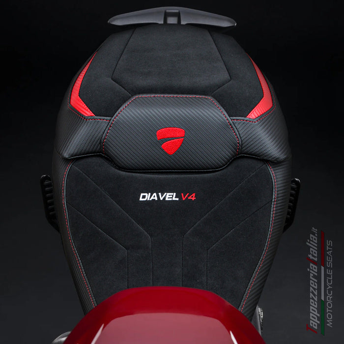 Ducati Diavel V4 2023-2025 Seat Cover Tappezzeria Italia Velvet in Diablo Red and Black