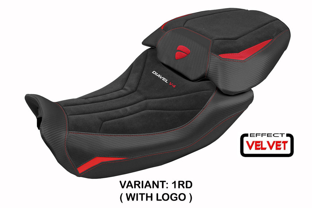 Ducati Diavel V4 2023-2025 Seat Cover Tappezzeria Italia Velvet in Diablo Red and Black