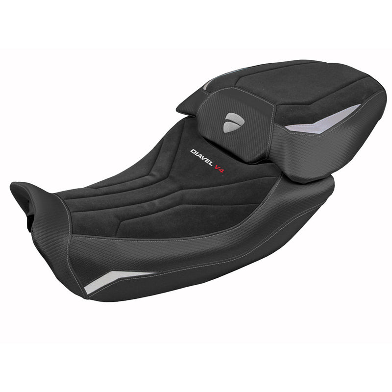 Ducati Diavel V4 2023-2025 Seat Cover Tappezzeria Italia in Diablo Velvet Silver and Black