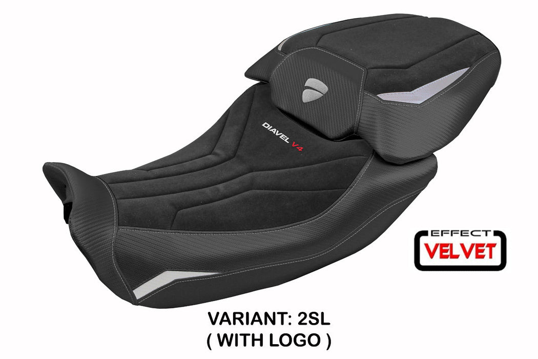 Ducati Diavel V4 2023-2025 Seat Cover Tappezzeria Italia in Diablo Velvet Silver and Black