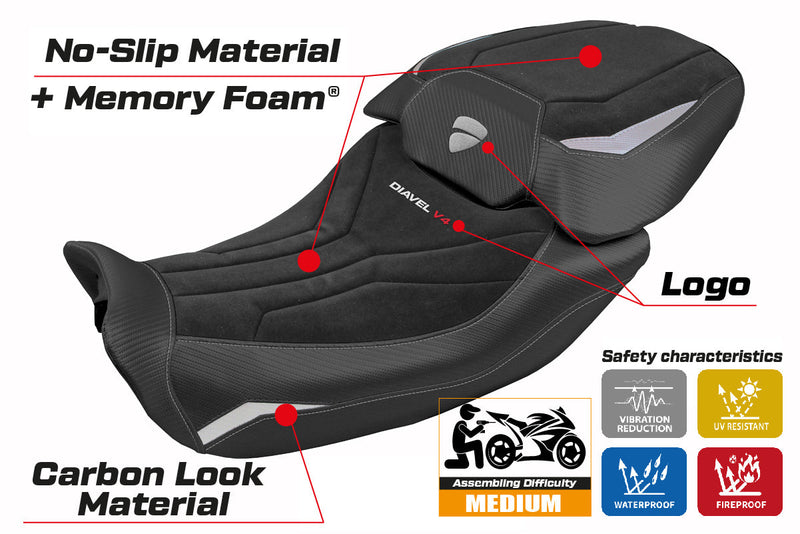 Ducati Diavel V4 2023-2025 Seat Cover Tappezzeria Italia in Diablo Comfort Velvet Red and Black