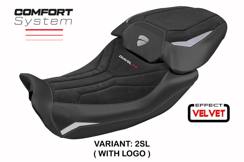 Ducati Diavel V4 2023-2025 Seat Cover Tappezzeria Italia in Diablo Comfort Velvet Red and Black