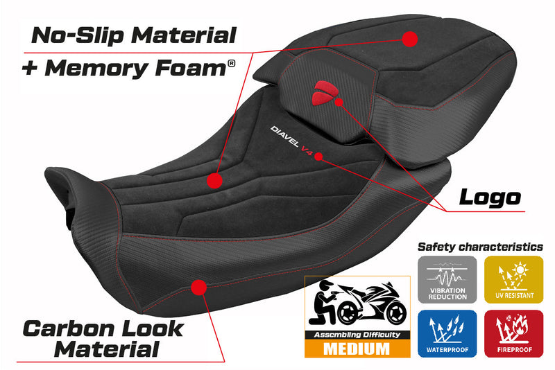 Ducati Diavel V4 2023-2025 Seat Cover Tappezzeria Italia in Diablo Comfort Velvet Silver and Black