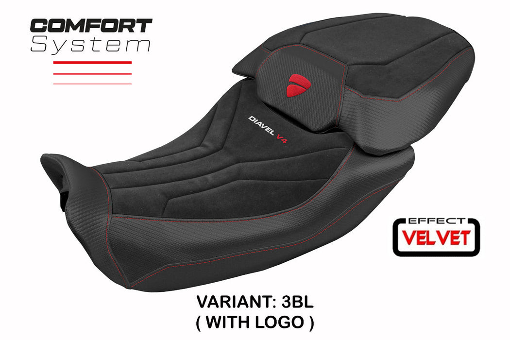 Ducati Diavel V4 2023-2025 Seat Cover Tappezzeria Italia in Diablo Comfort Velvet Silver and Black