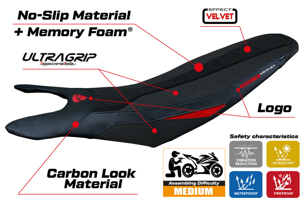 Ducati Hypermotard 698 Mono 2024 Seat Cover Tappezzeria Italia Comfort Ultragrip in Red
