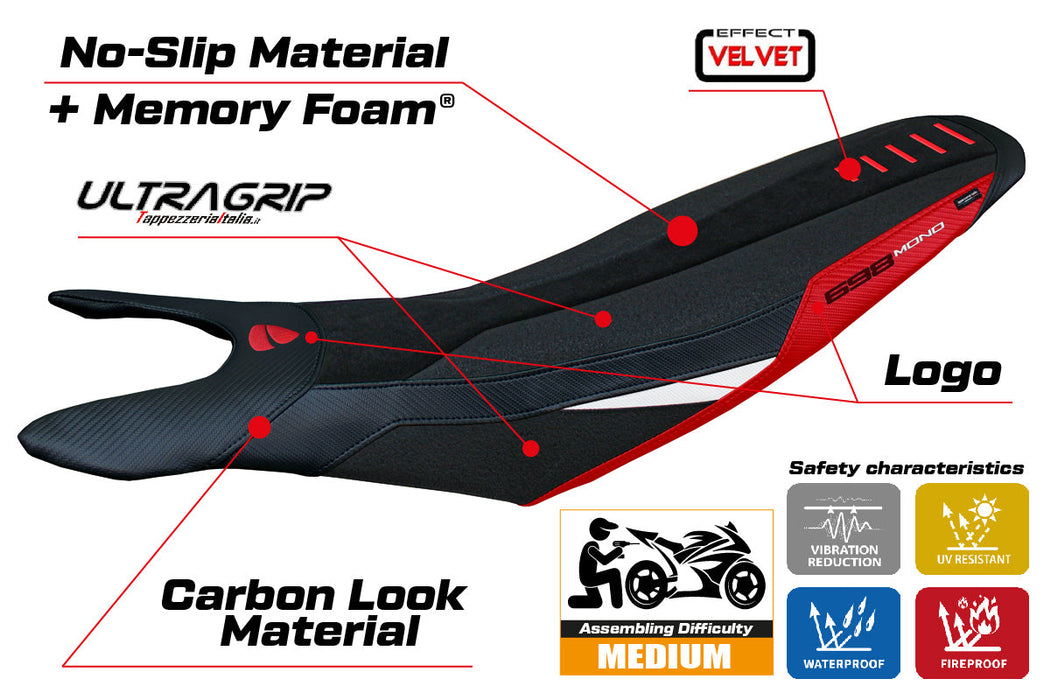 Ducati Hypermotard 698 2024 Seat Cover Tappezzeria Italia Comfort Ultragrip in Red White