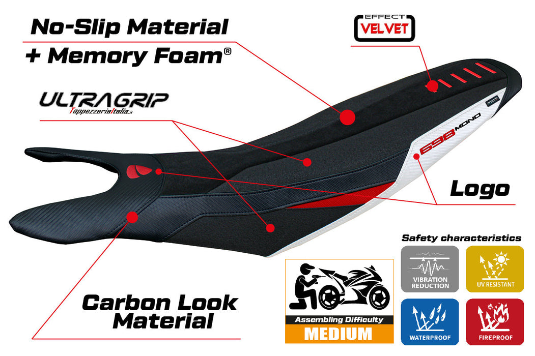 Ducati Hypermotard 698 2024 Seat Cover Tappezzeria Italia Comfort Ultragrip in White Red