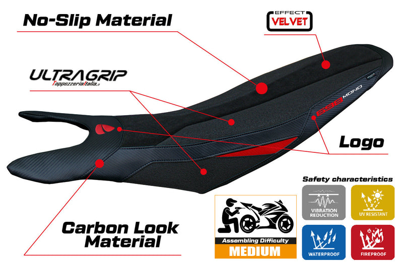 Ducati Hypermotard 698 Mono 2024 Seat Cover Tappezzeria Italia Ultragrip in Red