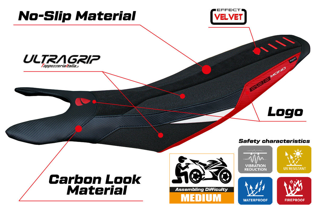 Ducati Hypermotard 698 Mono 2024 Seat Cover Tappezzeria Italia Ultragrip in Red White